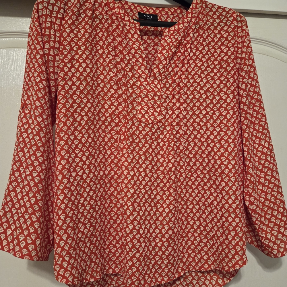 Vici Red and White Patterned Blouse